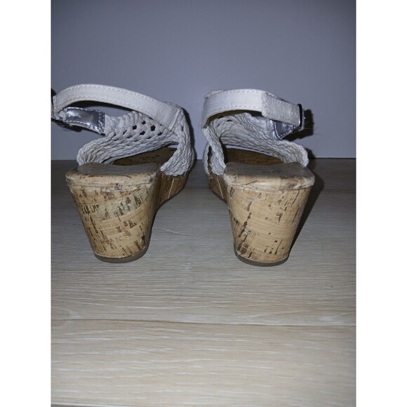 SO Adriene Cork Wedge Sandals White Woven Upper Open Toe Girls Size 3 Medium - Picture 6 of 16